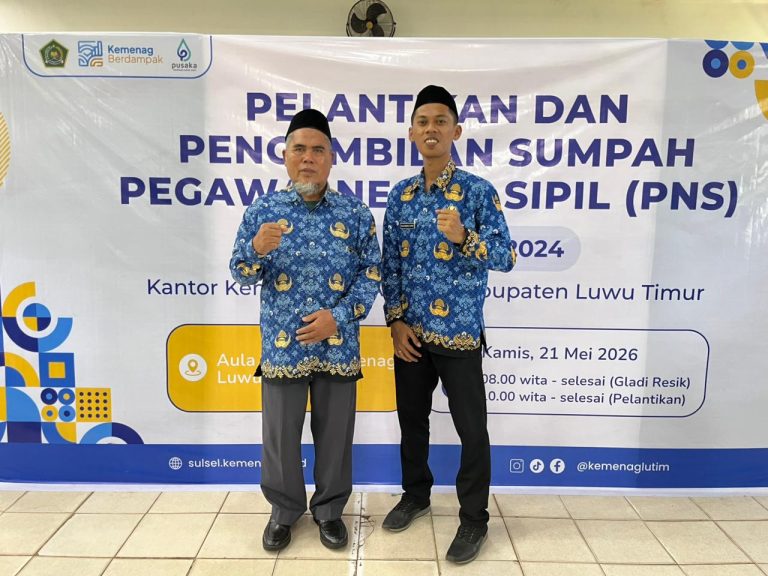 Satu Guru MIN 1 Luwu Timur Resmi Dilantik Menjadi PNS Kementerian Agama RI Formasi Tahun 2024